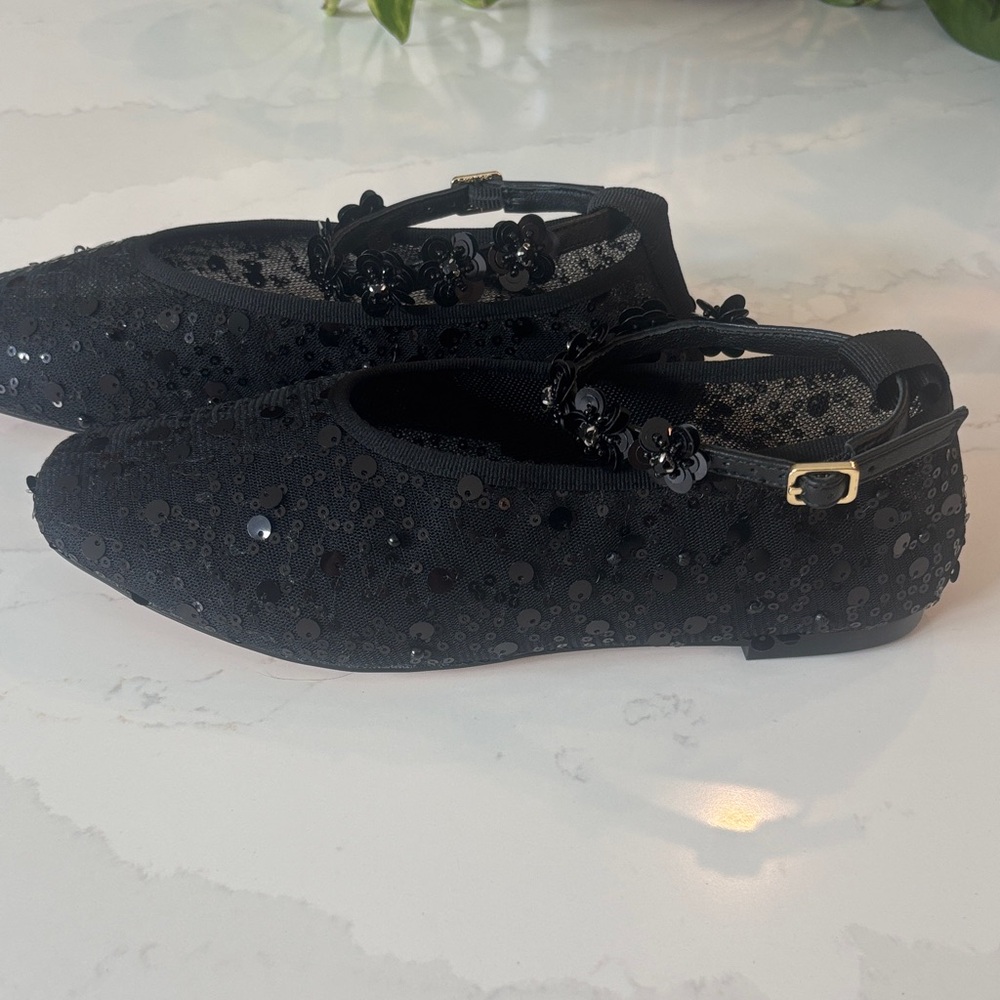 J. Crew Quinn Black Sequin And Mesh Ballet Flats w/Removable Ankle Strap Sz 7.5 - Picture 8 of 12
